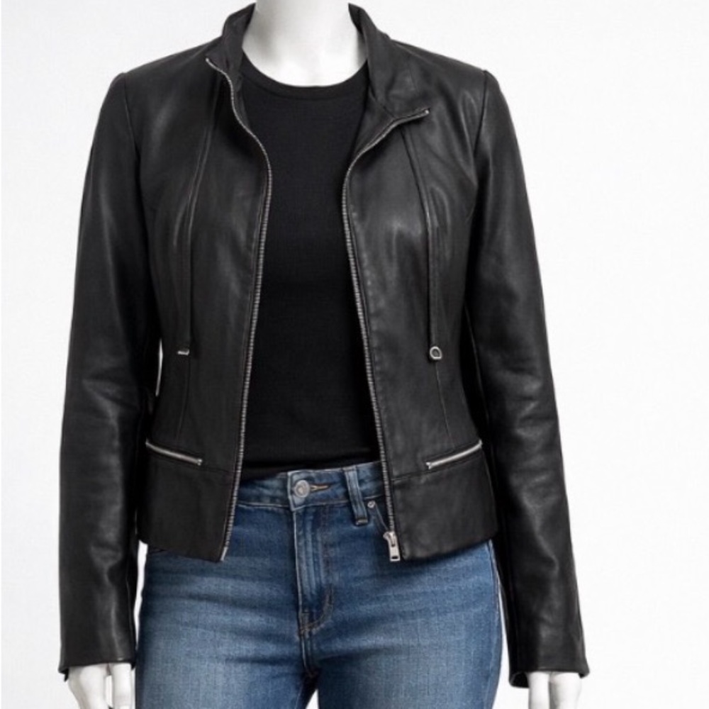 Elegant Black Leather Jacket for Women